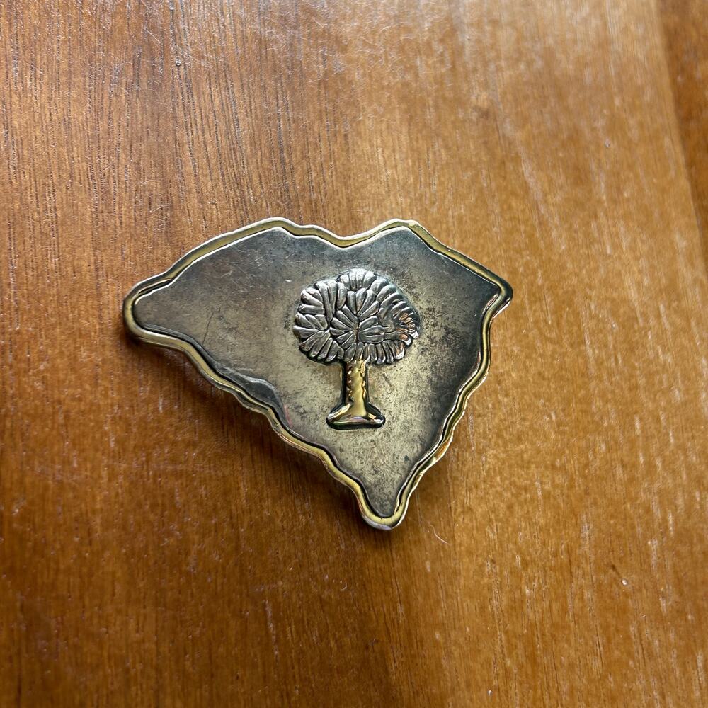 Vintage South Carolina State Brooch & Pendant, Silver & Gold Palmetto Tree Pin